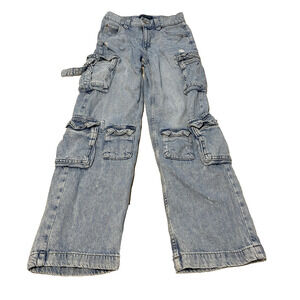 Aeropostale Y2K Cargo Jeans Womens XS Short Destroyed Low Rise LIght Wash Denim